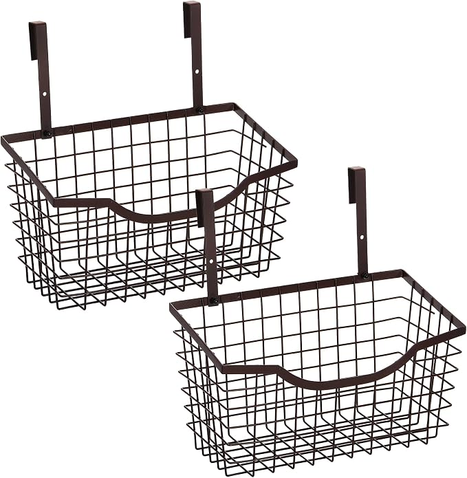 Nicunom 2 Pack Cabinet & Wall Mount Basket, Large Metal Wire Basket Wall Mount Hanging Basket Over Cabinet Door Organizer Bin Grid Storage Baskets for Home Kitchen Bathroom Pantry, Bronze by Nicunom