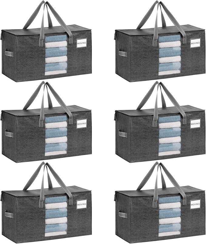 VENO Moving Bags, Wide Open Top, Clear Window, Gray, 6 Pack by Veno