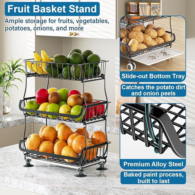 OKZEST 3-Tier Rolling Pantry Floor Organizers and Storage Cart with Wheels - Image 4