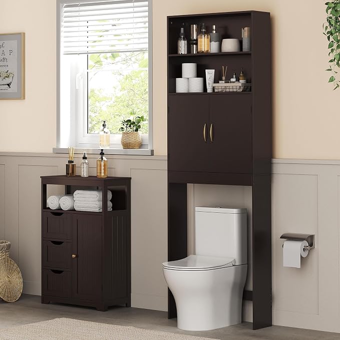 Yaheetech 77in Over the Toilet Storage Cabinet, Espresso Bathroom Organizer - Image 2