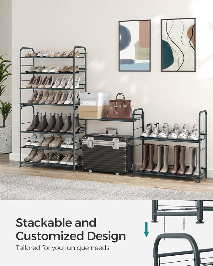 SONGMICS 4-Tier Stackable Metal Shoe Rack, Holds Up to 16 Pairs of Shoes | Shoe Organizer for Closet, Entryway, and Small Spaces, with Adjustable Slanted Shelves, Grey, DAVIAN Collection ULMR067G01 - Image 3