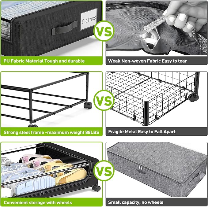 APSARAS USA Under Bed Storage with Wheels, Underbed Storage with Wheels and Clear Window, Rolling Drawers & Bins for Shoes Clothes in Dorm Bedroom, Easy Pull-out Black 2-Pack- Space-Saving - Image 5