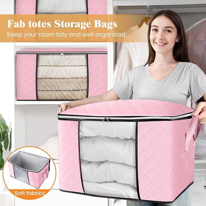 Fab totes 90L Clothes Storage, Foldable Thick Fabric Blanket Storage Bags | Foldable Containers with Zippers,Window and Handles for Organizing Bedroom, Closet, Comforter, Bedding,Dorm essentials - Image 5