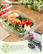 12-Pack Glass Containers with Tempered Lids – Borosilicate, Oven-Safe(-4°F~950°F), Airtight, BPA-Free, Multi-Size for Meal Prep, Dishwasher Safe, 1.6 cups to 6.4 cups (Gray) - Image 7