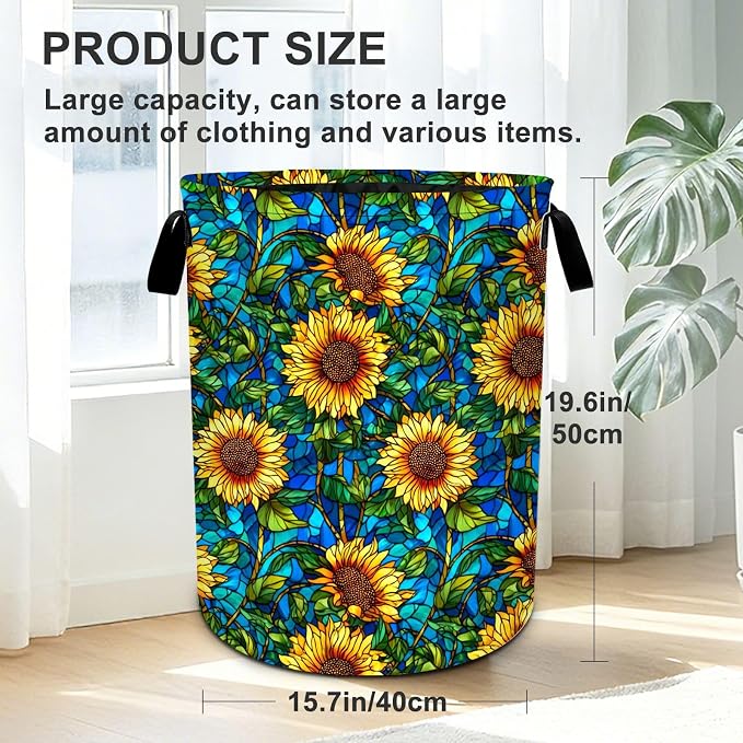 Sunflowers Laundry Basket Foldable Oxford Laundry Hamper With Handle For Room Bathroom Bedroom - Image 2