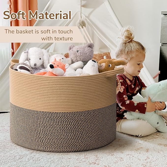 INDRESSME 115L Extra Large Woven Wicker Blanket Basket Living Room - Image 6