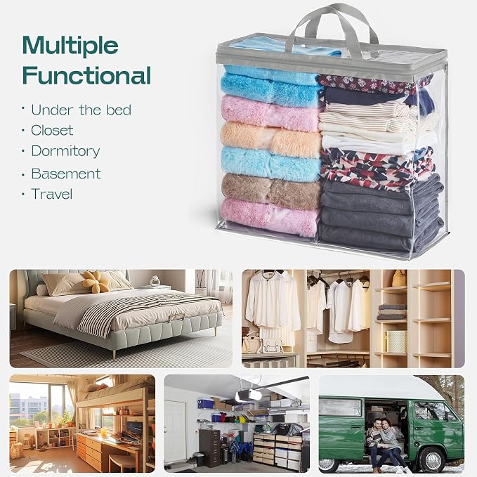 10 Pack Clear Storage Bags for Clothes, 22L Blanket Storage Bags, Under Bed Storage, Closet Organizers Bag, Upgraded Version Two-Way Zippers Design(Grey, 10PACK) - Image 9