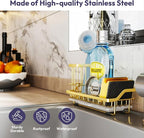 SWTYMIKI Sink Caddy Kitchen Sink Organizer with Detachable Brush Holder, Stainless Steel Sponge Holder with Removable Drip Tray Sponge Caddy for Kitchen Countertop, Gold - Image 3