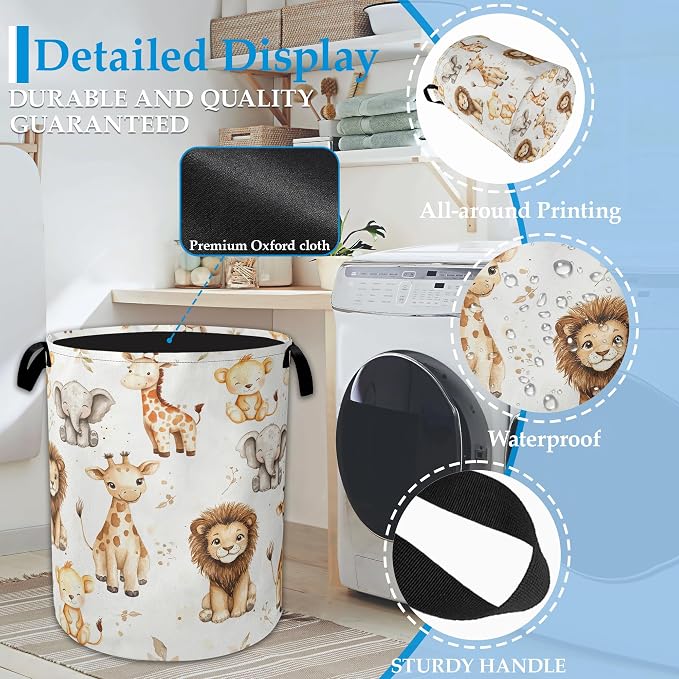 Wild Animal Forest Laundry Basket Collapsible Laundry Hamper, Oxford Cloth Storage Bin for Room/Bathroom/Bedroom/Dormitories 16" X 20.8" - Image 3