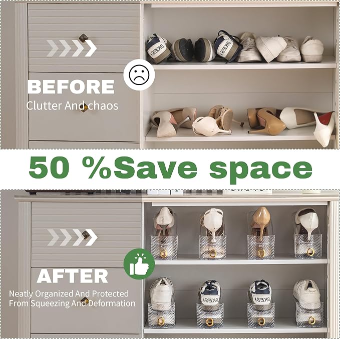 Shoe Slot Organizer，Adjustable Slot Organizer for Pairs of Shoes, Space Saver, Double Deck Riser Rack, Double-Layer Design for Shoe Slots Organizer for Closet. (10, Clear) - Image 8