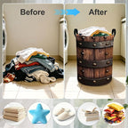 Wood Texture Print Laundry Basket Foldable Laundry Hamper With Handles Clothes Storage Bucket Organizer Laundry Bag For Bedroom Bathroom Laundry Storage 19.6 x 15.7 - Image 4