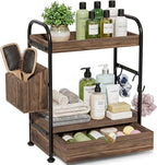 2-Tier Bathroom Counter Organizer with Drawer, Wooden Vanity Skincare Shelf by Kottwca