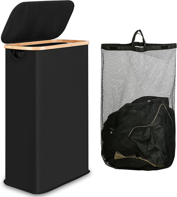 IEGrow Laundry Hamper with Lid,65L Laundry Basket with Mesh Bags,Black by iEGrow
