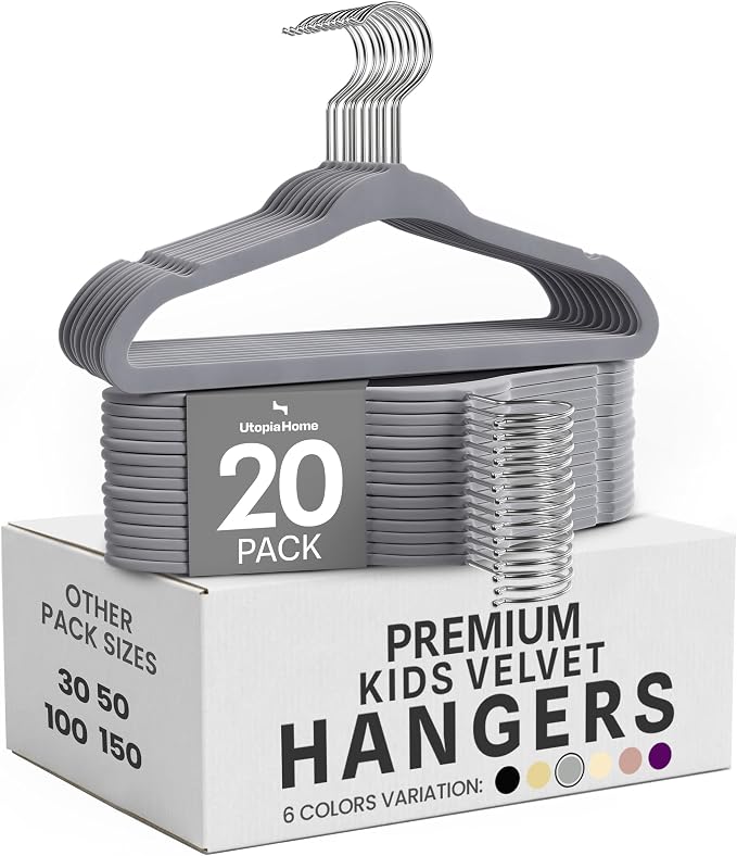 Utopia Home Kids Velvet Hanger 20 Pack – 11" Premium Baby Hangers - Grey by UTOPIAHOME