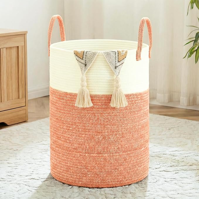 Laundry Basket,Woven Cotton Rope Laundry Hamper,100L for Decor Storage of Dirty Clothes,Toys and Blankets in Bathroom,Baby Room and Living Room by Artfeel