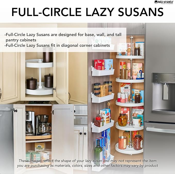 REV-A-SHELF Polymer Full-Circle 2-Shelf Lazy Susan w/Dependent Hardware for Corner Base Cabinets - Image 4