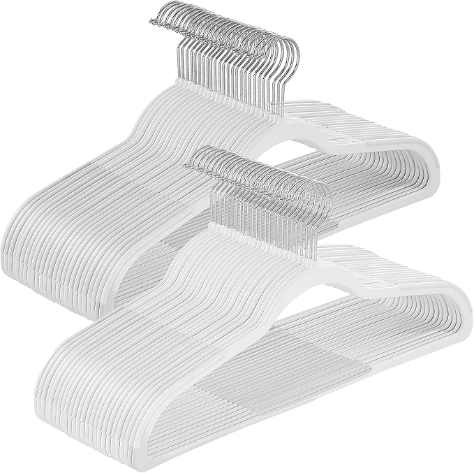 SONGMICS Plastic Clothes Hangers, Pack of 50, Space-Saving | 0.2 Inches Thick, 17.7 Inches Wide, 360° Swivel Hook, Cloud White, BREANNA Collection UCRP050W05 by Unknown