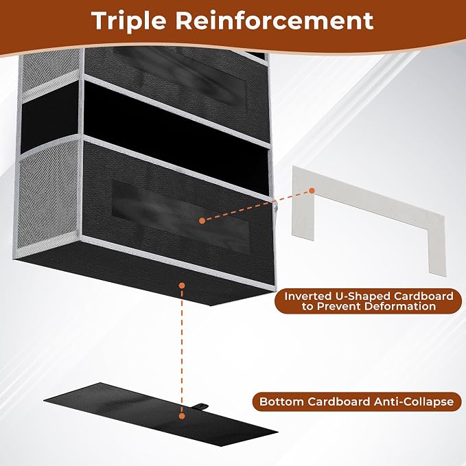 2 Pack 5 Tier Over the Door Organizer Space-Saving Storage for Any Room | Black Hanging Closet Organizer with 10 Mesh Pockets and Clear Windows, Closet Organizers and Storage for Bathroom, Bedroom - Image 3