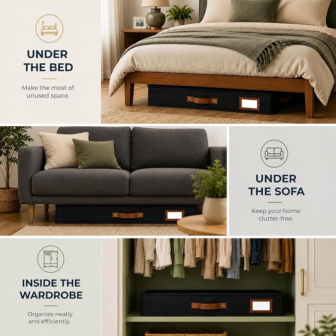 HOMELUX THEORY Under Bed Storage, Large 2pc with Lid, Black | Drawer-style pull-out design, Fits blankets, clothes, fabric & shoes, Bins with lids, Bedroom & closet storage - Image 5