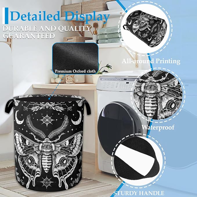 Butterfly Moon Laundry Basket Collapsible Laundry Hamper with Handle, Oxford Clothes Storage Bin for Bathroom Bedroom Room Décor 16" X 20.8" - Image 3