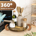 Lazy Susan Turntable Organizer for Table Top, 10’’ Round Wooden Lazy Susan for Cabinet Kitchen Countertop Pantry Dining Coffee Table for Condiments Spices, Rustic Bathroom Vanity Tray for Soap Candle - Image 3