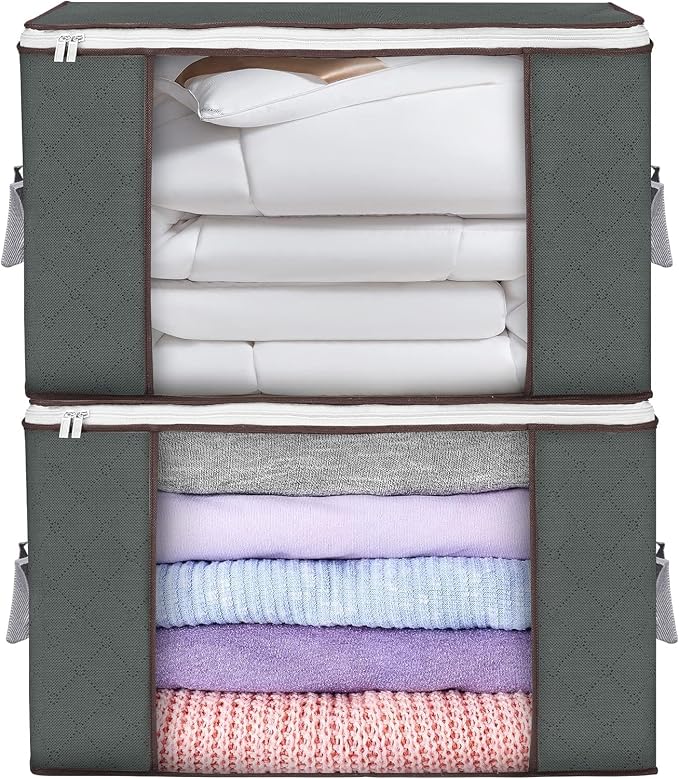 90L Large Storage Bags, 2 Pack Clothes Storage Bins Closet Organizers | Foldable Storage Containers, with Reinforced Handle, for Clothing, Blanket, Comforters, Bed Sheets, Pillows and Toys by BuddingJoy-BuildaJoyfulLifeforYou