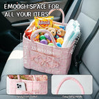 Quilted Fabric Car Storage Basket with Handles & Pocket, Foldable Laundry Hamper Boho Floral Print Organizer Bin for Home, Picnic, Office Nursery Cloth Toy 12"x10"x10" (Style A) - Image 7