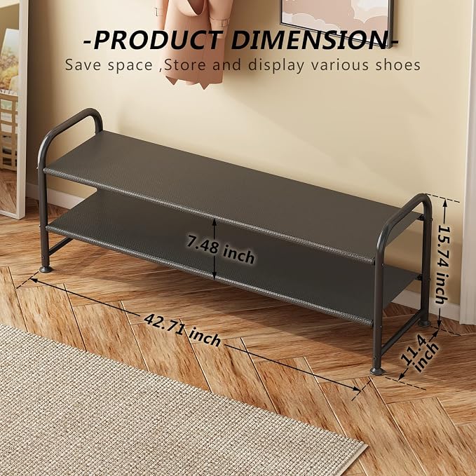 INGIORDAR 2 Tier Long Shoe Rack Organizer for Closet Metal Shoe Storage - Image 3