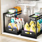 Under Sink Organizer and Storage, Slide Out Cabinet Organizer, Pull Out Sink Shelf for Kitchen Bathroom Laundry, 2 Pack Black by VUSIGN