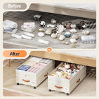 Yecaye 90L Under Bed Storage with Wheels, Height Adjustable, 2 Pack, Beige - Image 7