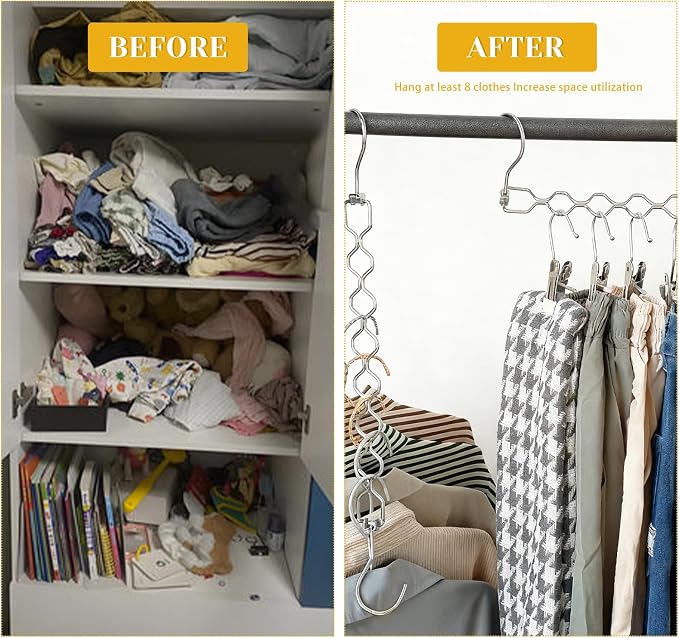6 Pack Space Saving Metal Collapsible Hangers for Heavy Clothes, 22Lbs Capacity Hook Closet Space Savers Metal Hanger Organizer for Dorm, Room Essentials Storage Sliver - Image 3