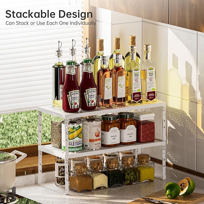 Cabinet Shelf,Expandable Adjustable Stackable Kitchen Organizer,for cabinets, Kitchens, countertops, bathrooms Shelf Organizer(2Packs/White,Large) - Image 2