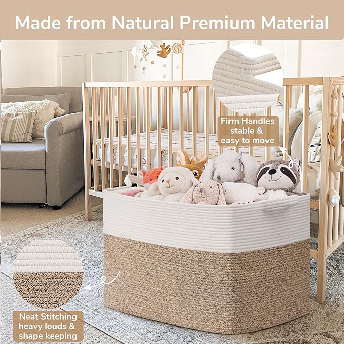 Goodpick 105L Extra Large Woven Rope Blanket Basket, White & Light Brown - Image 6
