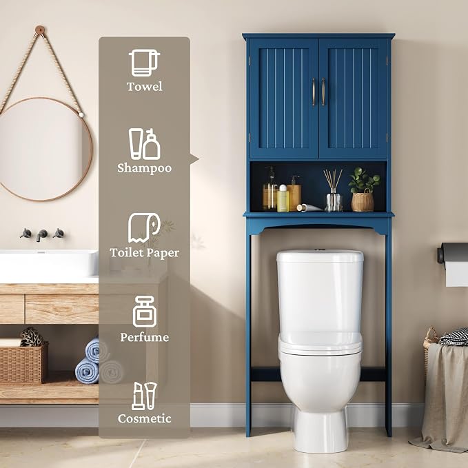 Yaheetech Over the Toilet Storage Cabinet, Bathroom Organizer, Navy Blue - Image 8