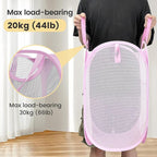 HOUSE AGAIN 2Pack Strong Mesh Pop Up Laundry Hamper, 70L Collapsible Laundry Basket with Steel Frame, Double‑Stitched Handles & Side Pocket, Foldable Dirty Clothes Hamper for Dorm, Bedroom, Light Pink - Image 9