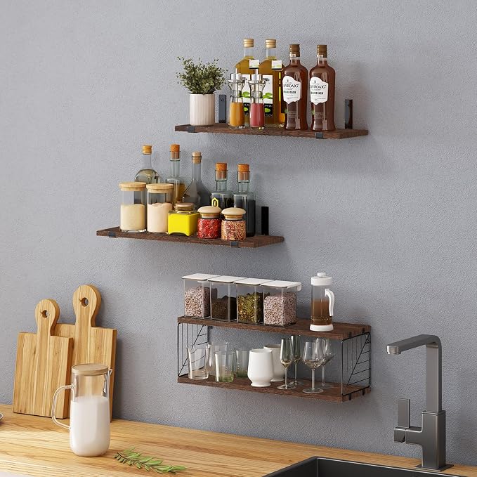 Fixwal 3+1 Tier Bathroom Floating Shelves Over Toilet, Dark Brown - Image 7