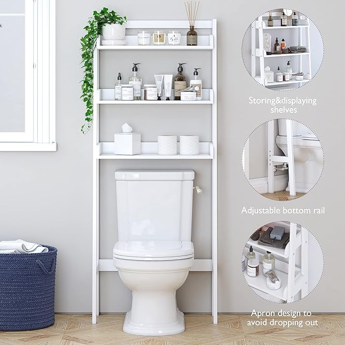 UTEX Over The Toilet Storage Shelf, 3-Tier Bathroom Organizer, White - Image 4