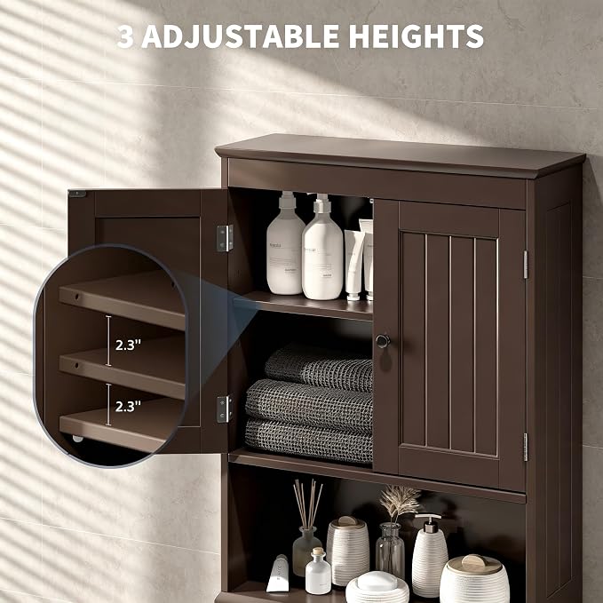 Bealife Over The Toilet Storage Cabinet with Open Shelf - Espresso - Image 5