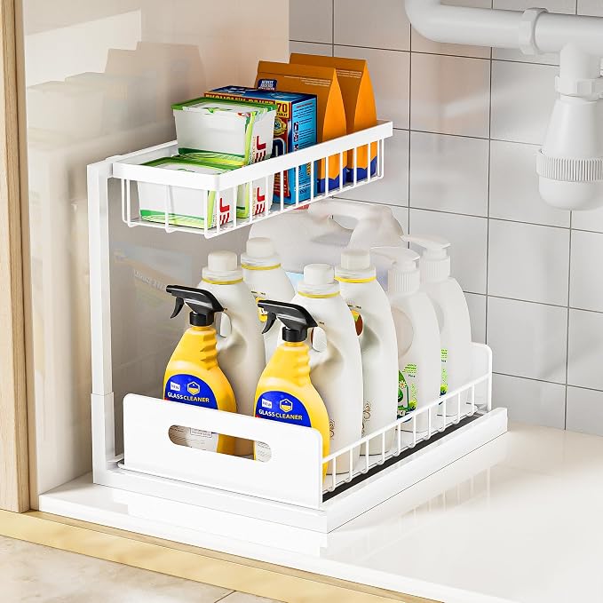 Under Sink Organizer and Storage, Slide Out Cabinet Organizer, Pull Out Sink Shelf for Kitchen Bathroom Laundry, 1 Pack White by VUSIGN