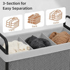 STORAGE MANIAC Rolling Laundry Hamper with Wheels 3-Section Laundry Sorter Rolling Laundrys Basket on Wheels with Removable Bag Clothes Hamper Laundrys Organizer Cart Bathroom Bedroom 120L Grey - Image 6
