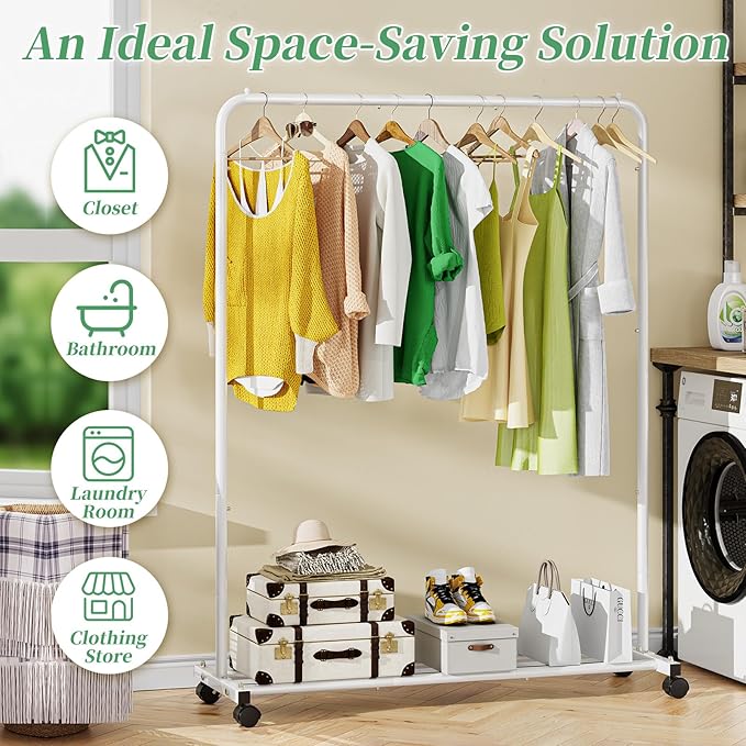 Simple Trending Clothes Clothing Garment Rack, Clothes Organizer, White - Image 3