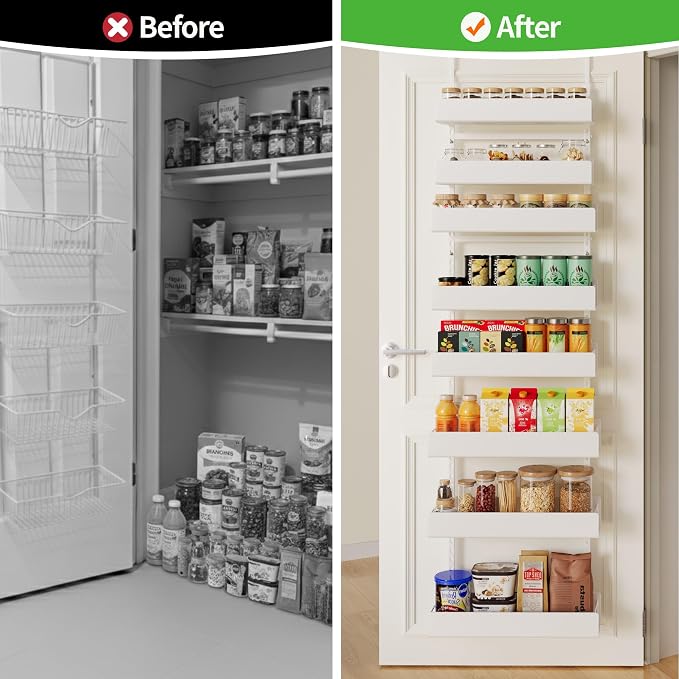 8-Tier Over Door Pantry Organizer, Metal Hanging Storage Rack for Kitchen Bedroom White - Image 7