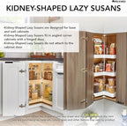 Rev-A-Shelf 24" Kidney Shaped Dual Tier Lazy Susan Organizer for Corner Base Kitchen Cabinets, Plastic Home Storage Shelves, White, 6472-24-11-52 - Image 3