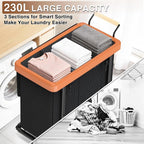 Rolling Laundry Hamper with Wheels, Laundry Hamper 3 Section with Lid Black - Image 4