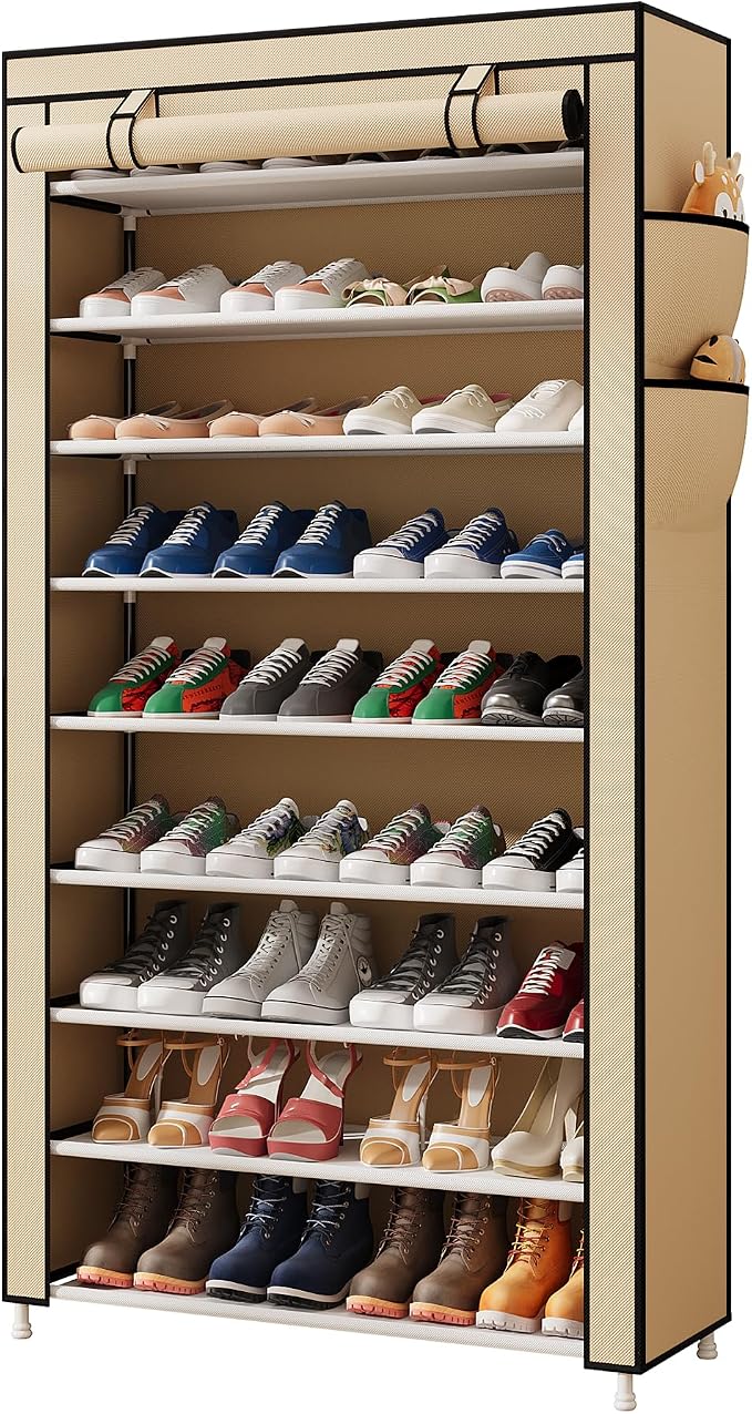 Laiensia 9-Tier Shoe Rack ，Space Saving Shoe Storage Organizer Non-Woven Cover Shoe Shelf Holds 36-45 Pairs for Bedroom, Hallway, Entryway, Beige by Laiensia