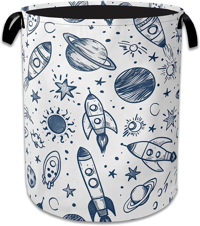 Vintage Planet Rocket Laundry Basket Collapsible Laundry Hamper Clothes Storage Bin for Bathroom Bedroom Room Decor 16" X 20.8" by NSMNSM