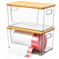 Trash Bag Holder 2 Pack, Stackable Garbage Bag Dispenser with Bamboo Lid, Extra Large Trashbag Dispenser for 13/30/33 Gallon Bags, Clear Organizer for Under Sink Kitchen Laundry Room by Unknown