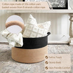INDRESSME XXXLarge Woven Rope Blanket Basket Living Room Black Camel, 90L - Image 2
