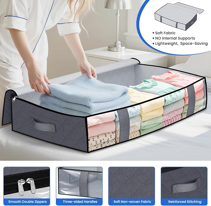 TasticTotes 4 Pack Under Bed Storage Containers, 90L Blanket Storage Bags - Image 3