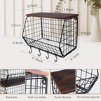 Mefirt Fruit Bowl, Stackable Wall Mounted Fruit Basket of Smooth Wood Lid with 4 Banana Hanger Hooks, Metal Kitchen Counter Organizer for Snack, Fruit and Vegetable Storage, 11.8 * 7.9 * 8.5 Inches - Image 3